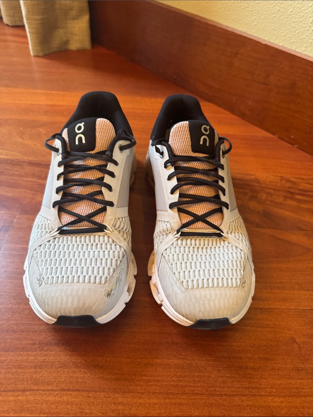 On Cloud Running Woman’s Athletic Sneakers - White/Black/Tan